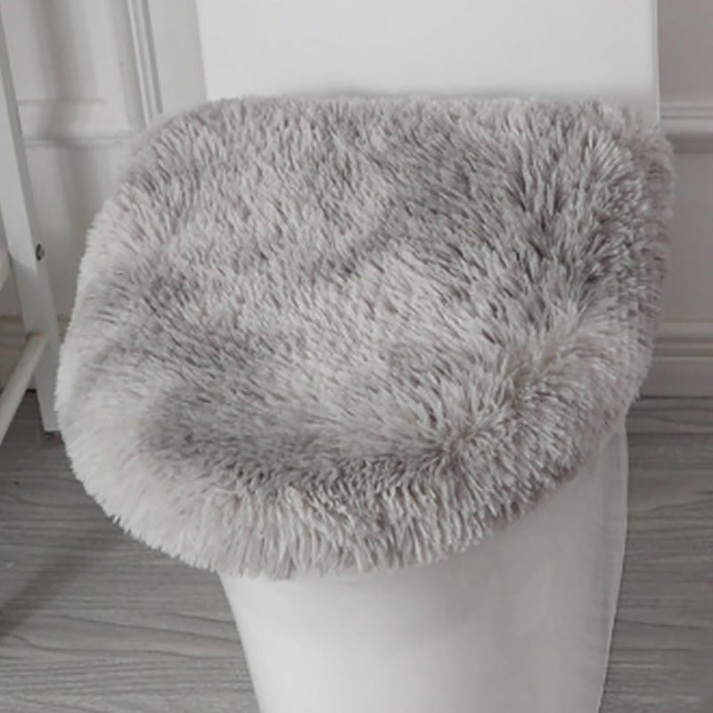 Insun Soft Fluffy Toilet Seat Cover, Washable Absorbent Lid Cover, Adjustable Non Slip Backing for Most Bathroom Toilet Lids Tie-Dyed Light Grey 17.7" x 19.7" - Image 1